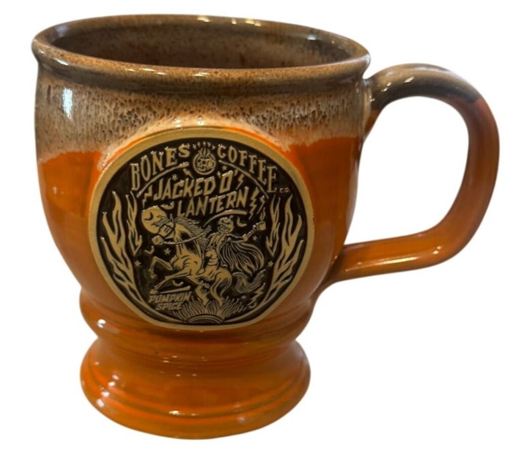 Deneen Pottery Mug Bones Coffee JACKED O LANTERN Pumpkin Spice Halloween